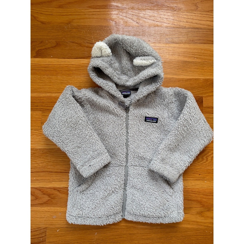 Patagonia Baby Furry Friends Hooded Fleece Jacket Grey 3T Bear Ears Full Zip